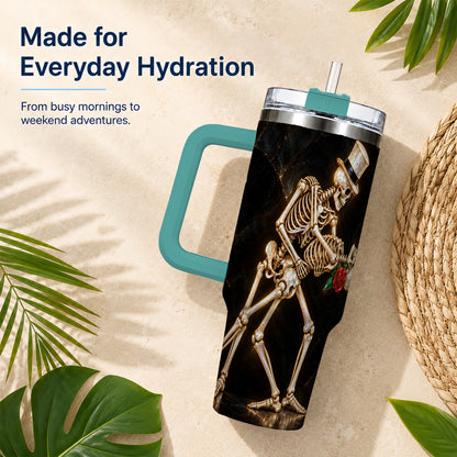 #pl[40oz|Green] Skeleton Dance 40oz Tumbler with Handle, Gothic Stainless Steel Cup