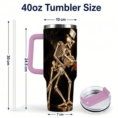 #pl[40oz|Pink] Skeleton Dance 40oz Tumbler with Handle, Gothic Stainless Steel Cup