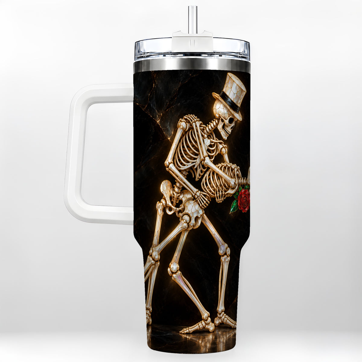 Skeleton Dance 40oz Tumbler with Handle, Gothic Stainless Steel Cup