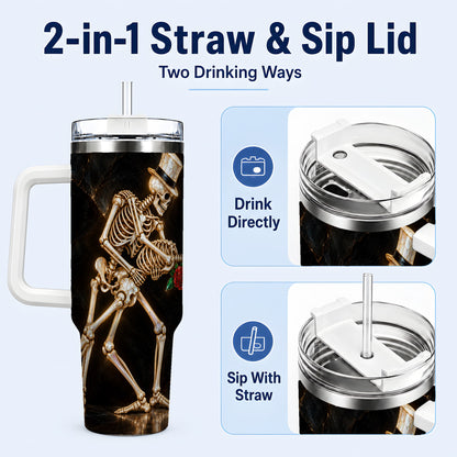 #pl[40oz|White] Skeleton Dance 40oz Tumbler with Handle, Gothic Stainless Steel Cup