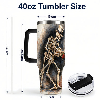 #pl[40oz|Black] Dancing Skeleton 40oz Tumbler with Handle, Gothic Romance Travel Cup
