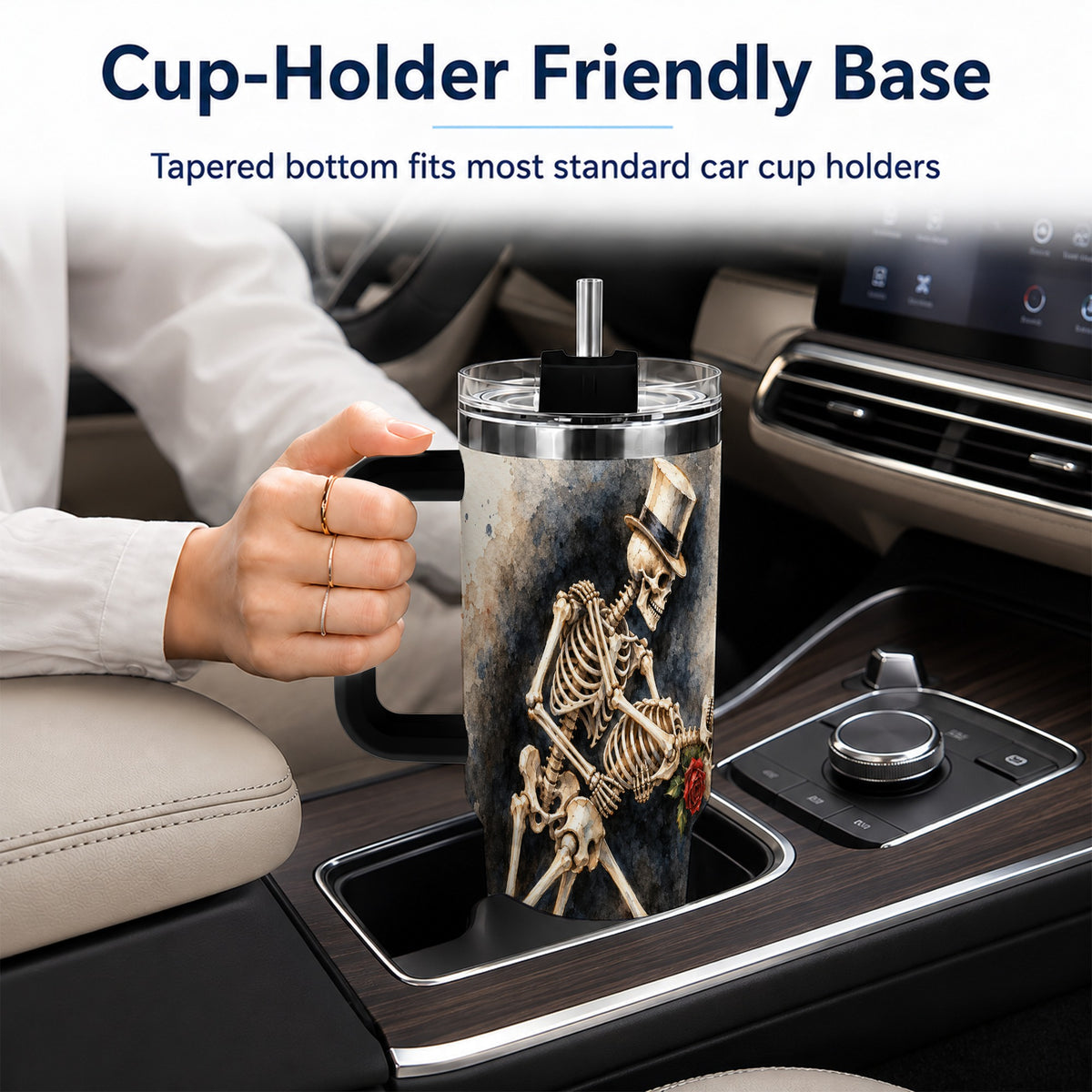 #pl[40oz|Black] Dancing Skeleton 40oz Tumbler with Handle, Gothic Romance Travel Cup
