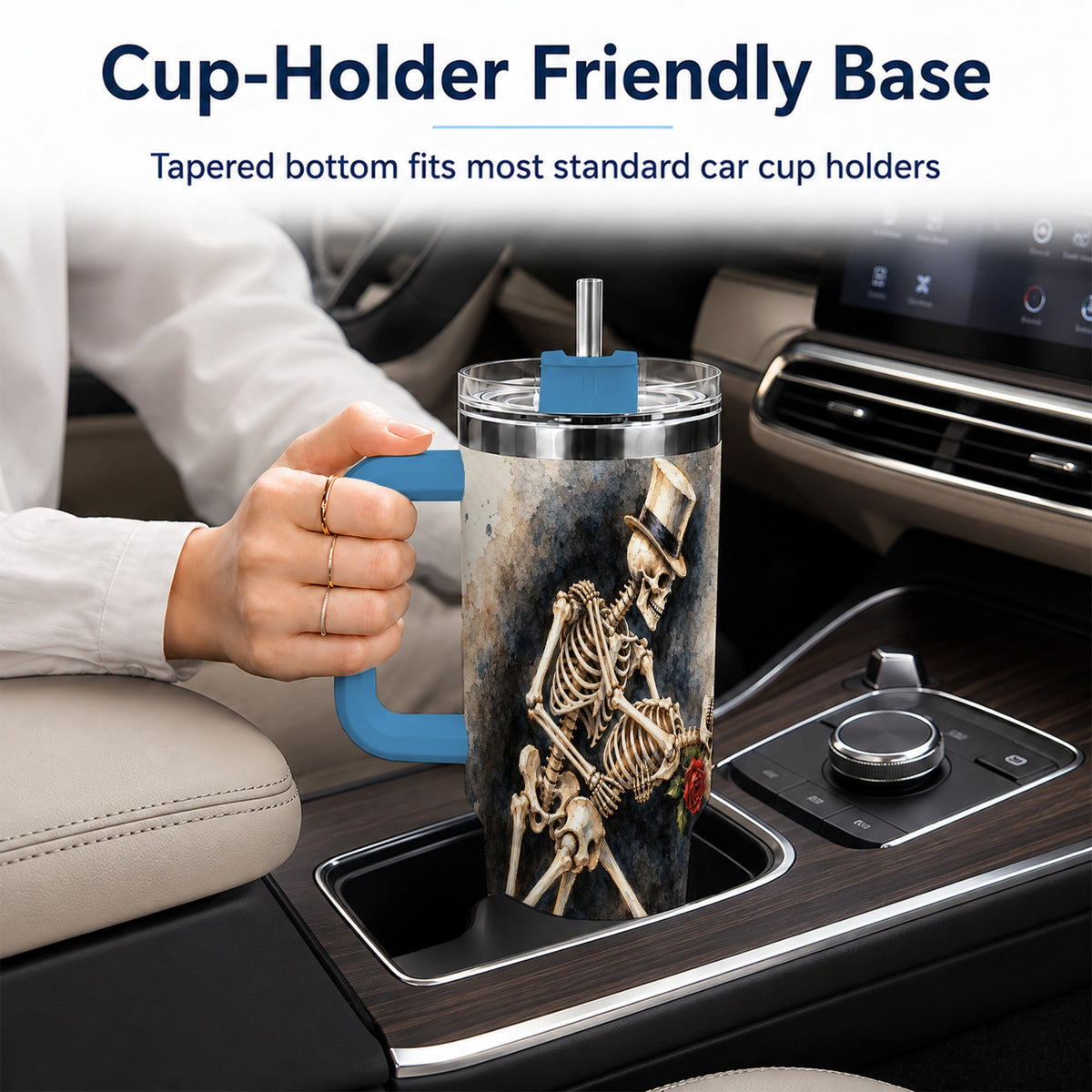#pl[40oz|Blue] Dancing Skeleton 40oz Tumbler with Handle, Gothic Romance Travel Cup