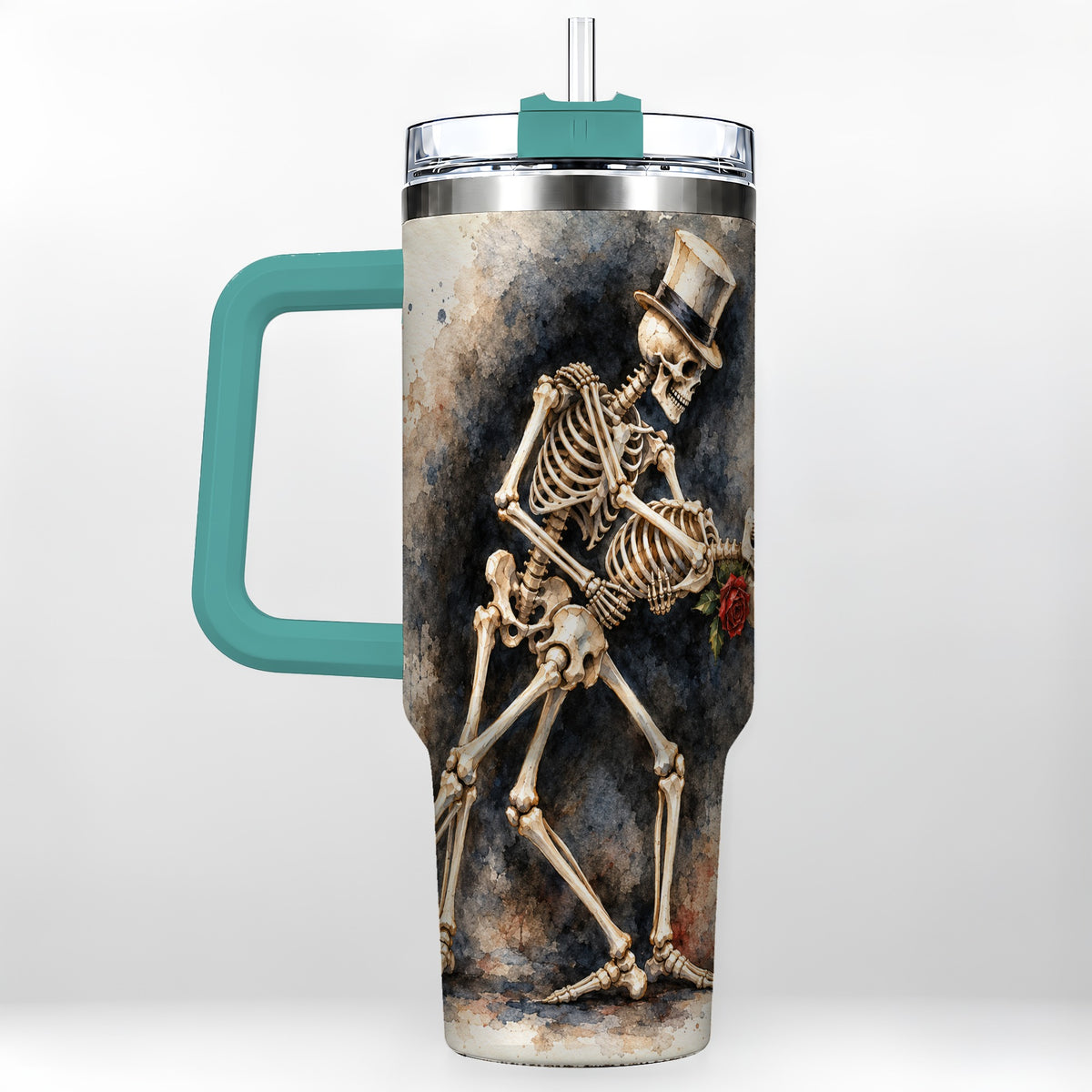 #pl[40oz|Green] Dancing Skeleton 40oz Tumbler with Handle, Gothic Romance Travel Cup