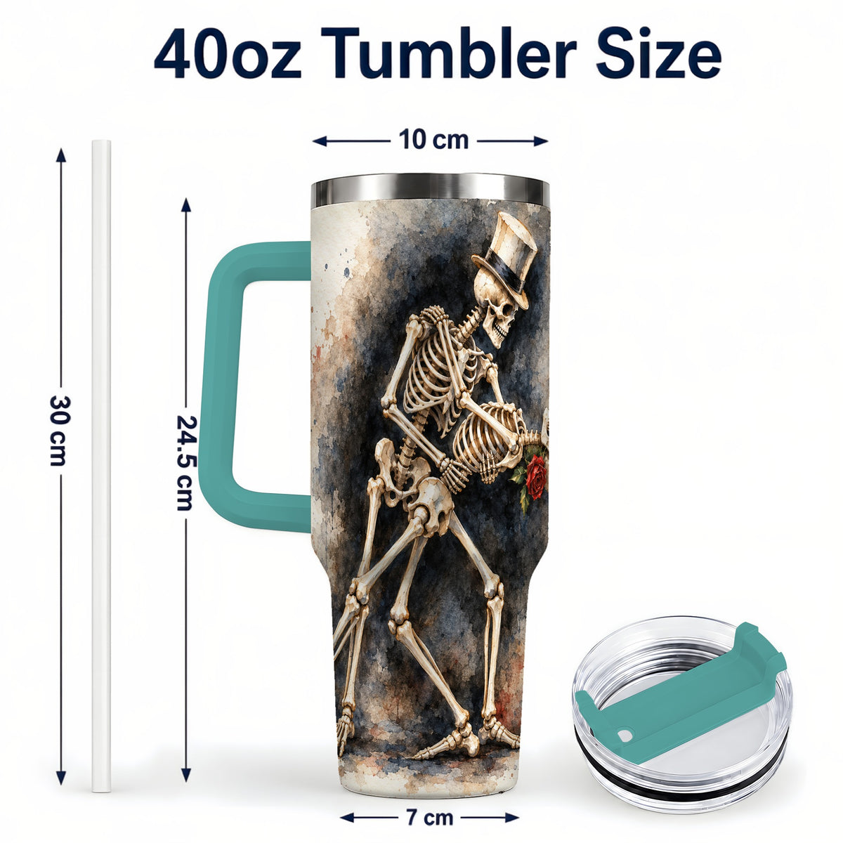 #pl[40oz|Green] Dancing Skeleton 40oz Tumbler with Handle, Gothic Romance Travel Cup