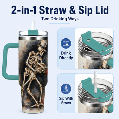 #pl[40oz|Green] Dancing Skeleton 40oz Tumbler with Handle, Gothic Romance Travel Cup