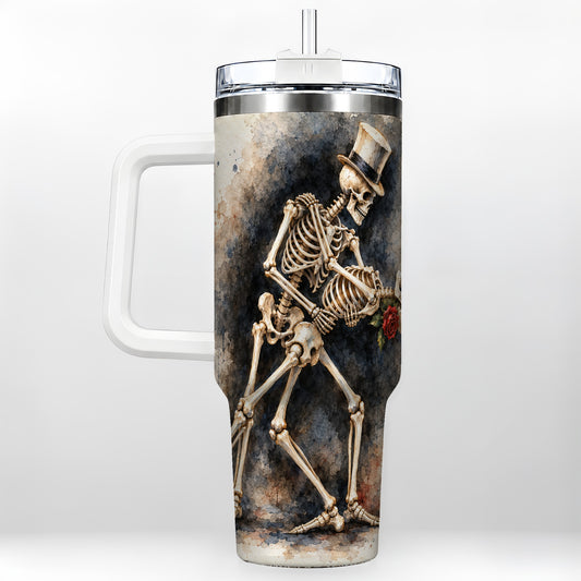Dancing Skeleton 40oz Tumbler with Handle, Gothic Romance Travel Cup