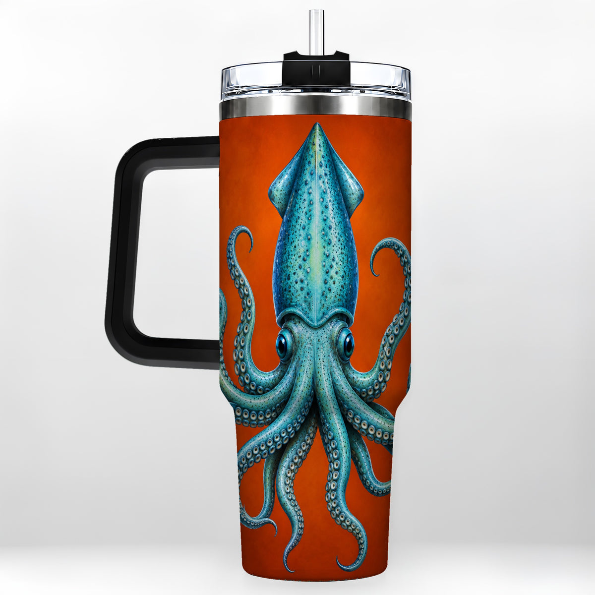 #pl[40oz|Black] Blue Squid 40oz Tumbler with Handle, Ocean Creature Travel Cup