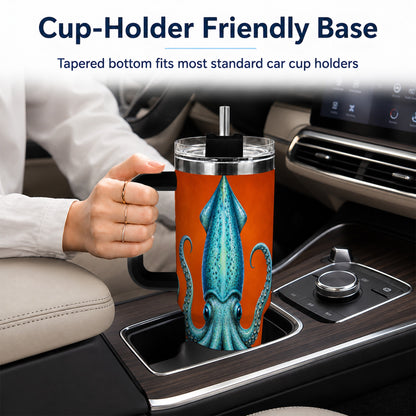 #pl[40oz|Black] Blue Squid 40oz Tumbler with Handle, Ocean Creature Travel Cup
