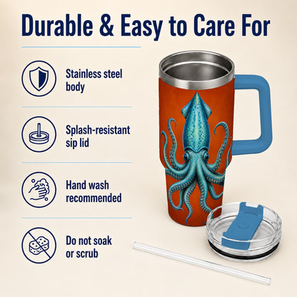 #pl[40oz|Blue] Blue Squid 40oz Tumbler with Handle, Ocean Creature Travel Cup