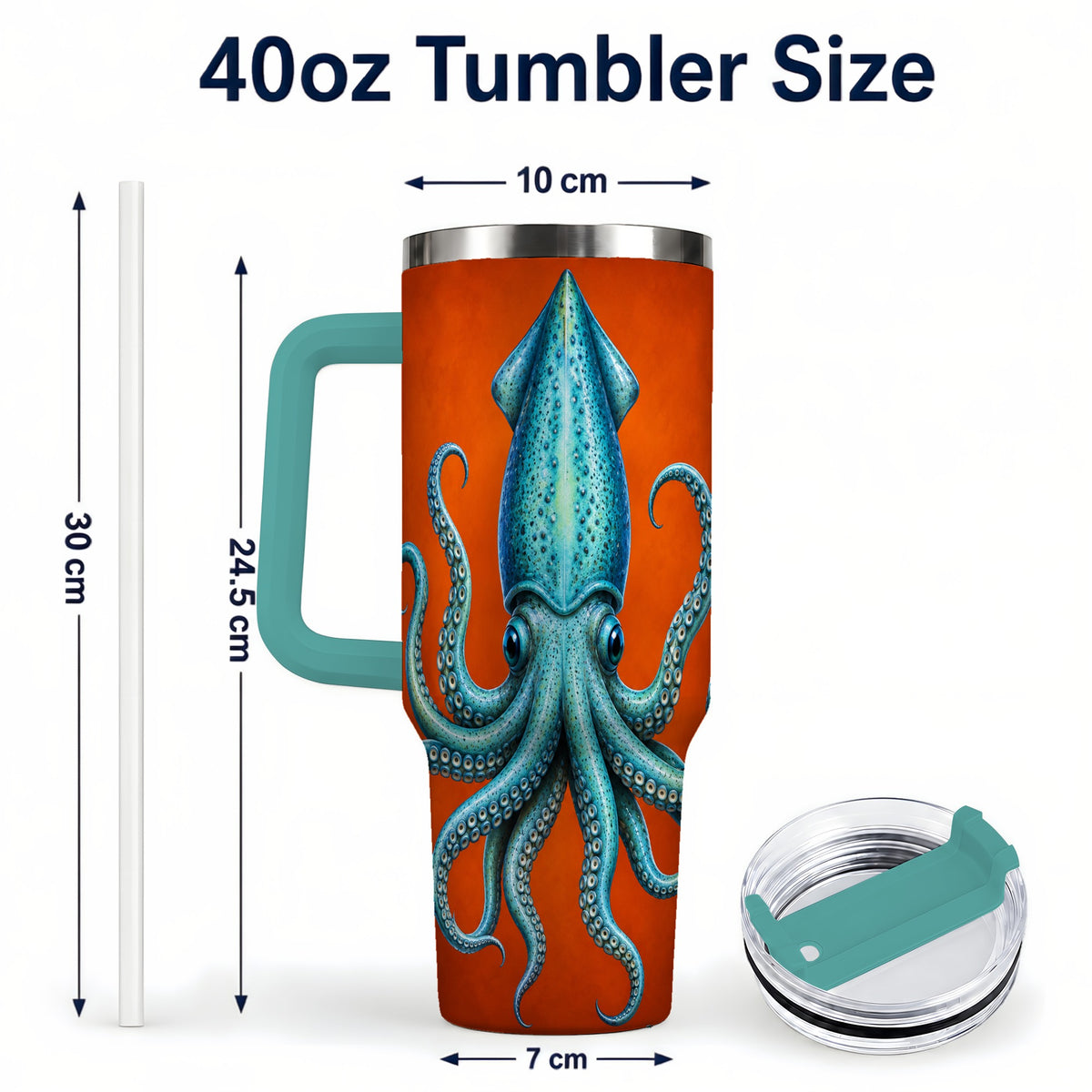 #pl[40oz|Green] Blue Squid 40oz Tumbler with Handle, Ocean Creature Travel Cup