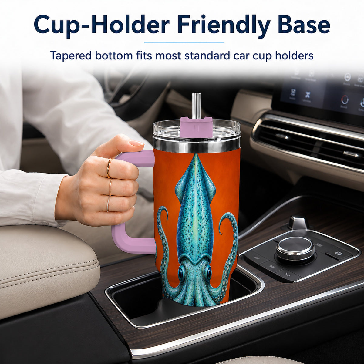 #pl[40oz|Pink] Blue Squid 40oz Tumbler with Handle, Ocean Creature Travel Cup