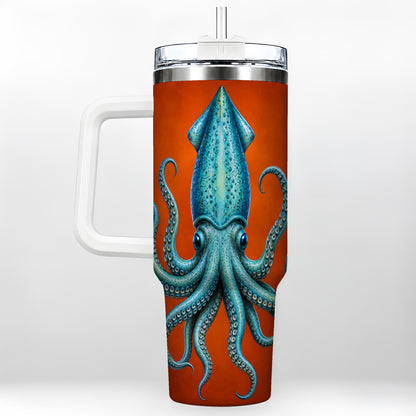Blue Squid 40oz Tumbler with Handle, Ocean Creature Travel Cup