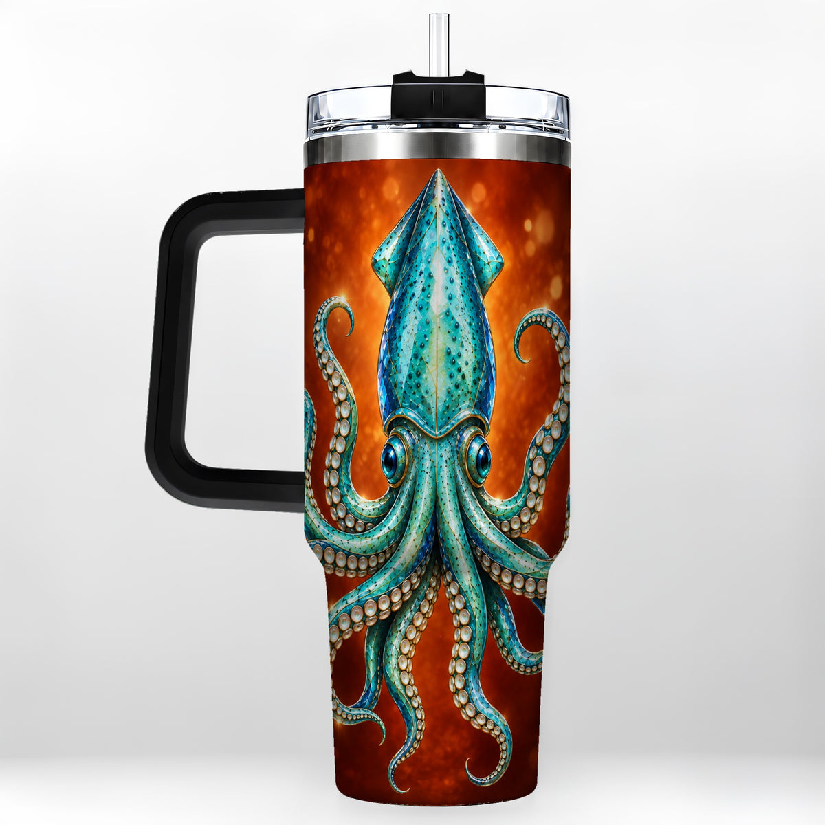 #pl[40oz|Black] Luminous Blue Squid 40oz Tumbler with Handle, Ocean Creature Travel Cup