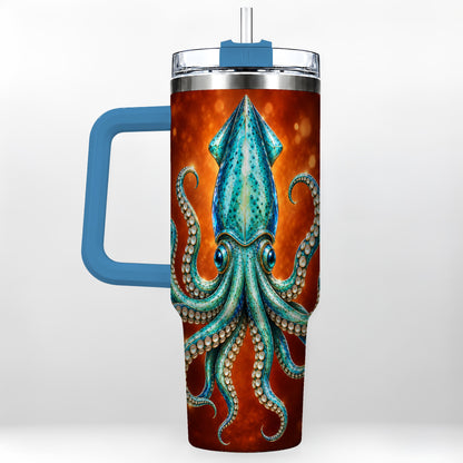 #pl[40oz|Blue] Luminous Blue Squid 40oz Tumbler with Handle, Ocean Creature Travel Cup