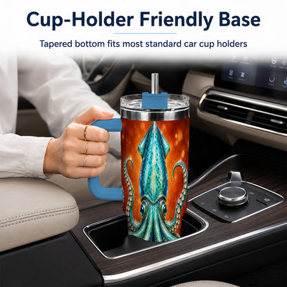 #pl[40oz|Blue] Luminous Blue Squid 40oz Tumbler with Handle, Ocean Creature Travel Cup