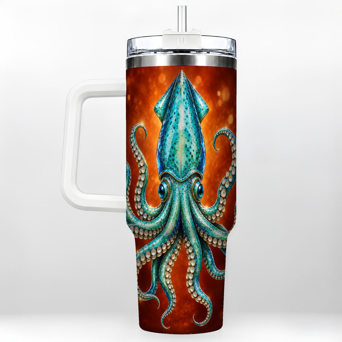 Luminous Blue Squid 40oz Tumbler with Handle, Ocean Creature Travel Cup