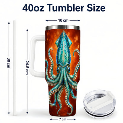 #pl[40oz|White] Luminous Blue Squid 40oz Tumbler with Handle, Ocean Creature Travel Cup