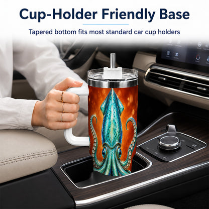 #pl[40oz|White] Luminous Blue Squid 40oz Tumbler with Handle, Ocean Creature Travel Cup