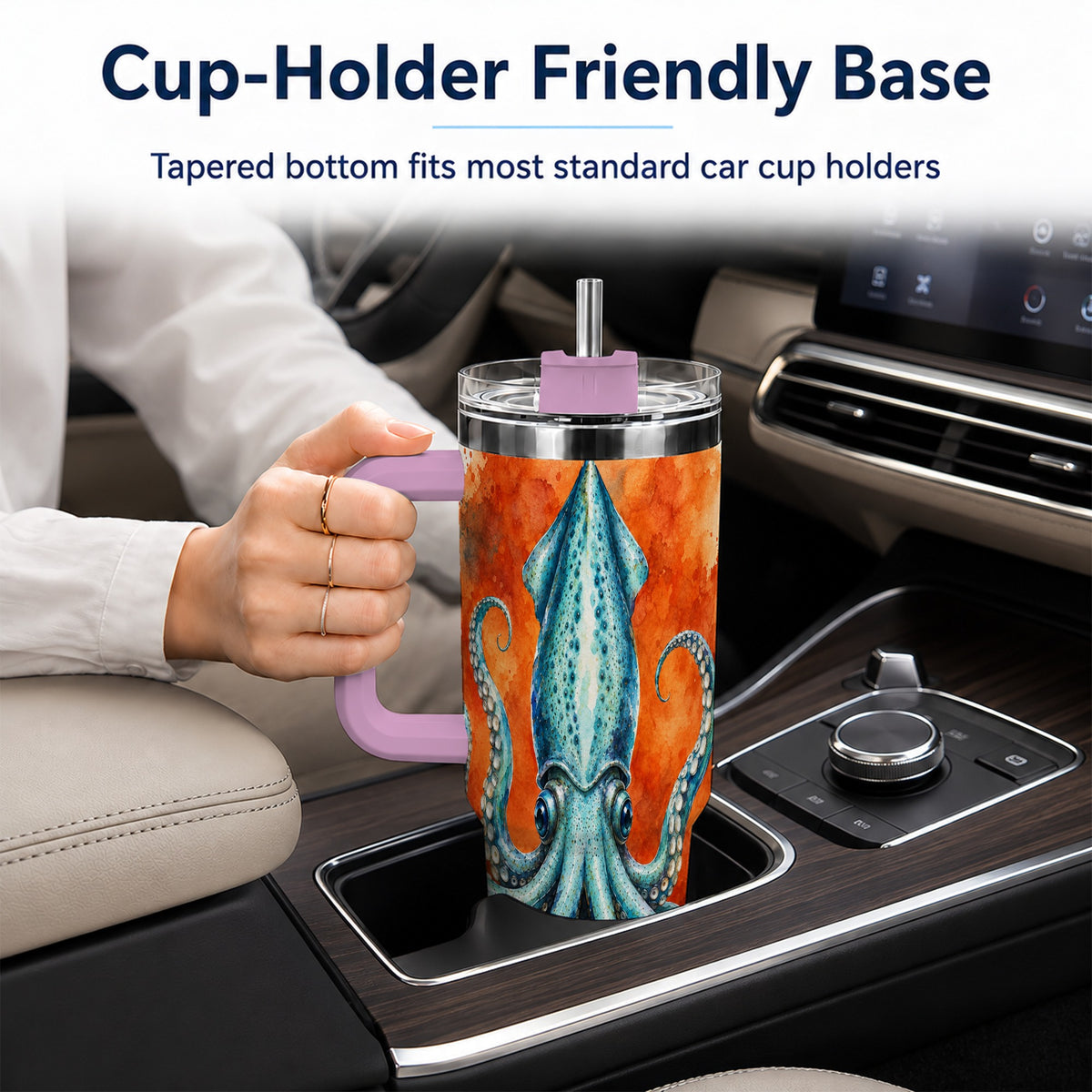 #pl[40oz|Pink] Watercolor Blue Squid 40oz Tumbler with Handle, Ocean Creature Travel Cup