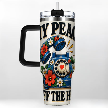 #pl[40oz|Black] Rotary Phone 40oz Tumbler with Handle, Floral Stainless Steel Travel Cup