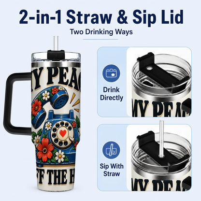#pl[40oz|Black] Rotary Phone 40oz Tumbler with Handle, Floral Stainless Steel Travel Cup