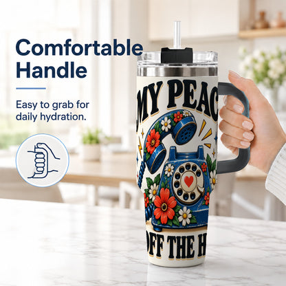 #pl[40oz|Black] Rotary Phone 40oz Tumbler with Handle, Floral Stainless Steel Travel Cup