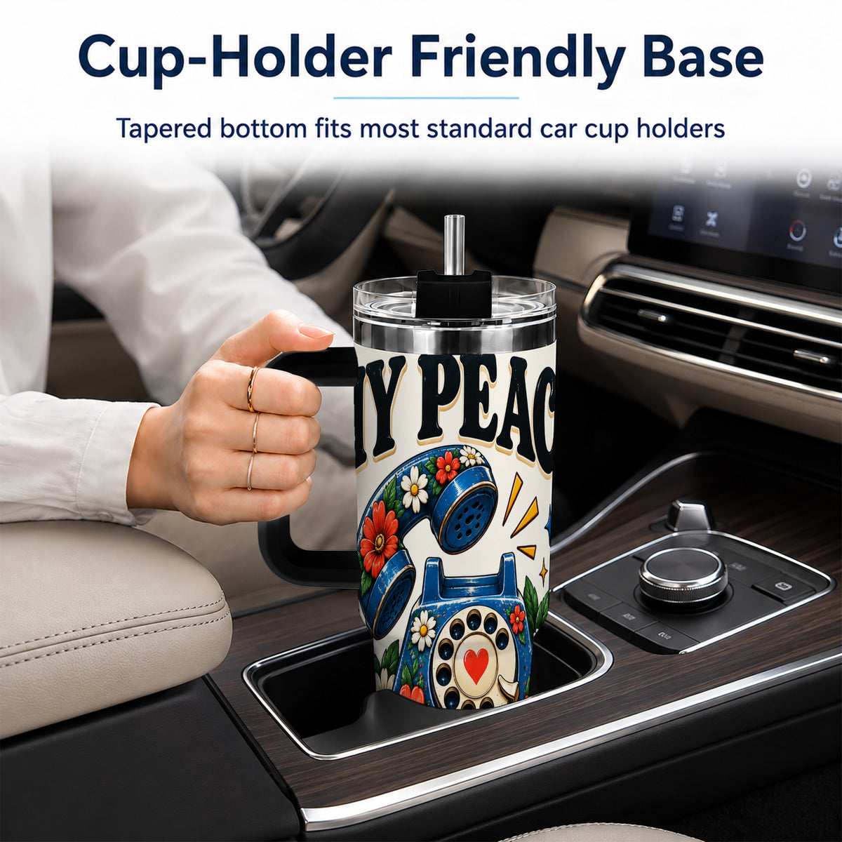 #pl[40oz|Black] Rotary Phone 40oz Tumbler with Handle, Floral Stainless Steel Travel Cup