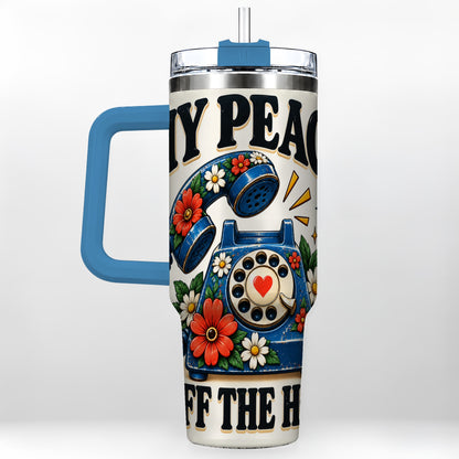 #pl[40oz|Blue] Rotary Phone 40oz Tumbler with Handle, Floral Stainless Steel Travel Cup