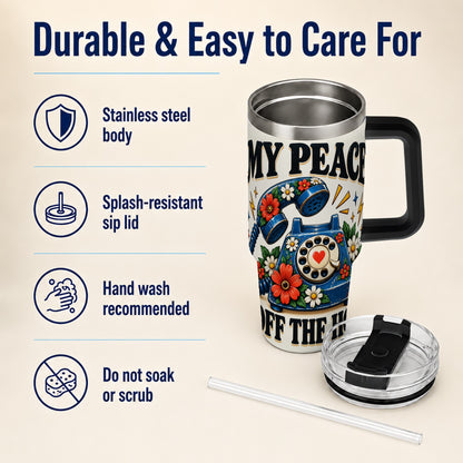 #pl[40oz|Black] Rotary Phone 40oz Tumbler with Handle, Floral Stainless Steel Travel Cup