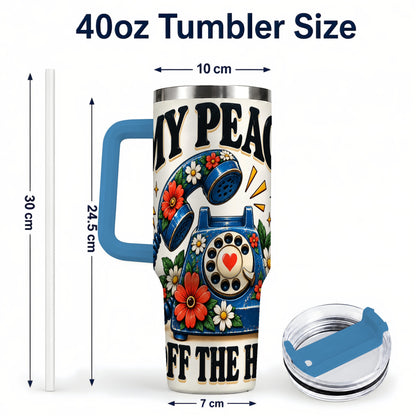 #pl[40oz|Blue] Rotary Phone 40oz Tumbler with Handle, Floral Stainless Steel Travel Cup