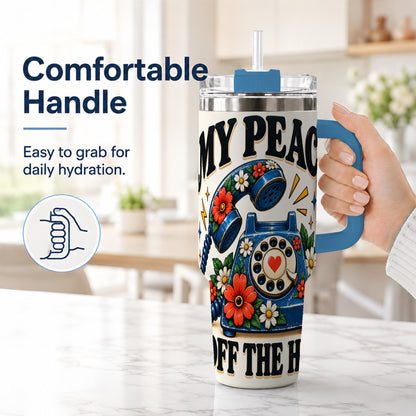 #pl[40oz|Blue] Rotary Phone 40oz Tumbler with Handle, Floral Stainless Steel Travel Cup