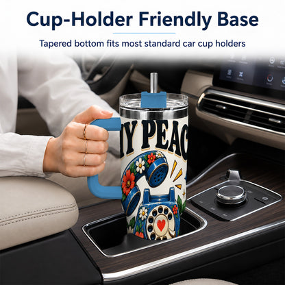 #pl[40oz|Blue] Rotary Phone 40oz Tumbler with Handle, Floral Stainless Steel Travel Cup