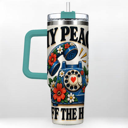 #pl[40oz|Green] Rotary Phone 40oz Tumbler with Handle, Floral Stainless Steel Travel Cup