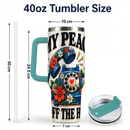 #pl[40oz|Green] Rotary Phone 40oz Tumbler with Handle, Floral Stainless Steel Travel Cup