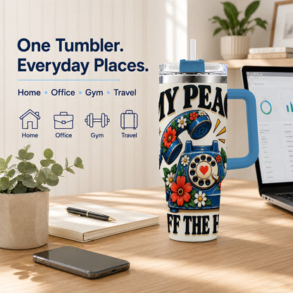 #pl[40oz|Blue] Rotary Phone 40oz Tumbler with Handle, Floral Stainless Steel Travel Cup