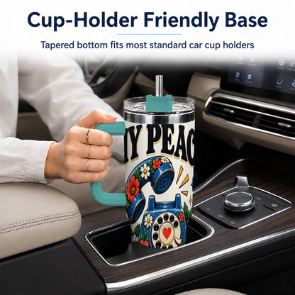#pl[40oz|Green] Rotary Phone 40oz Tumbler with Handle, Floral Stainless Steel Travel Cup