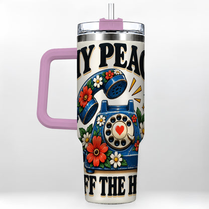 #pl[40oz|Pink] Rotary Phone 40oz Tumbler with Handle, Floral Stainless Steel Travel Cup