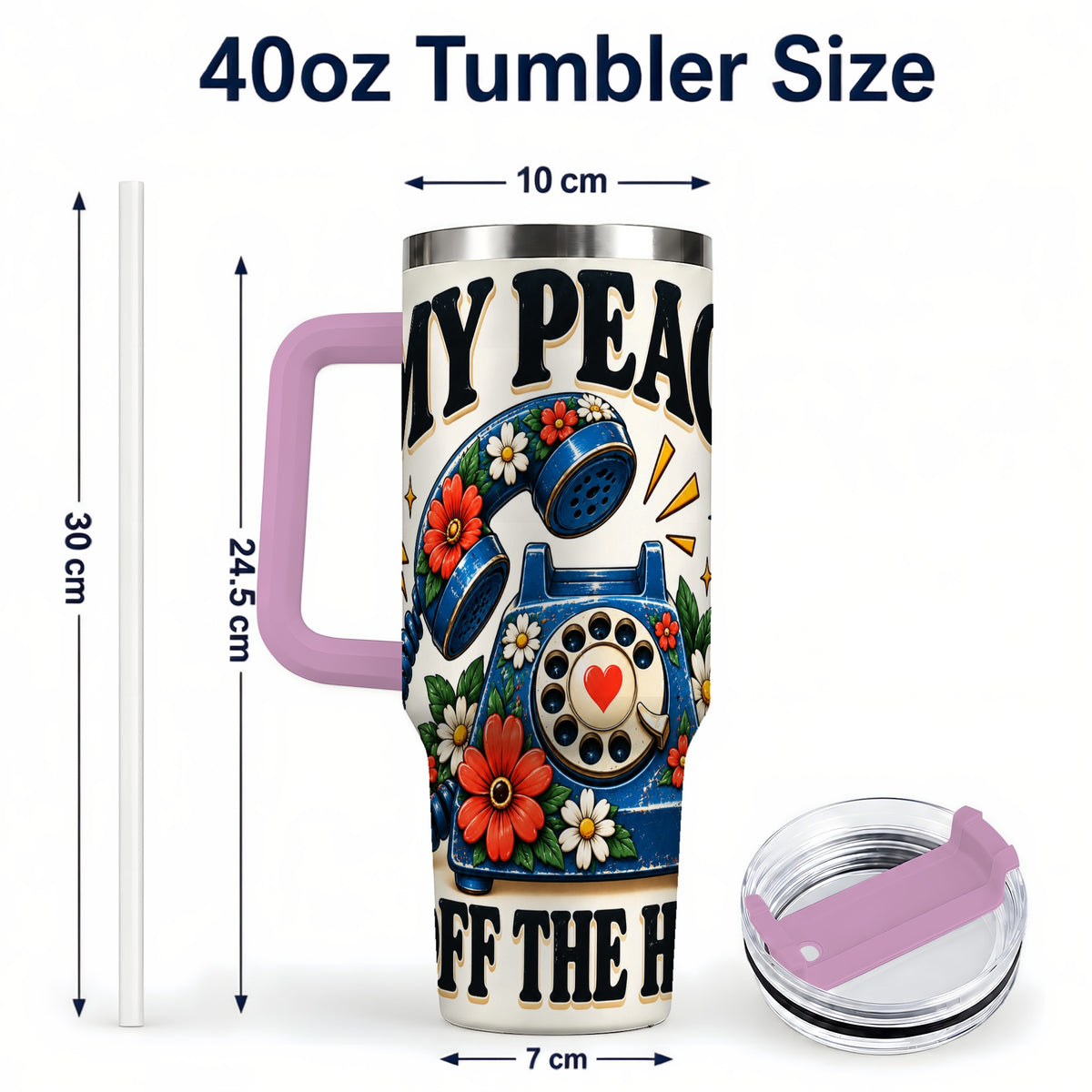 #pl[40oz|Pink] Rotary Phone 40oz Tumbler with Handle, Floral Stainless Steel Travel Cup