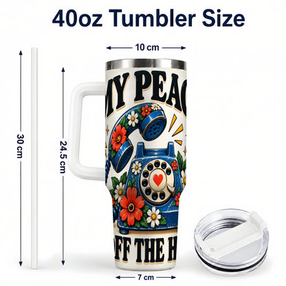 #pl[40oz|White] Rotary Phone 40oz Tumbler with Handle, Floral Stainless Steel Travel Cup