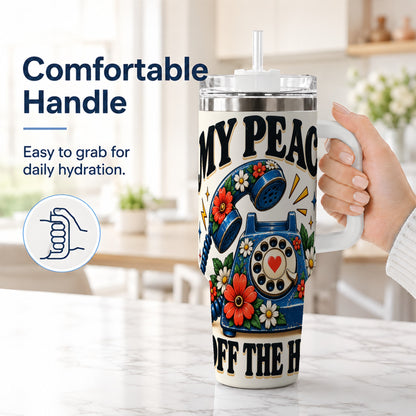 #pl[40oz|White] Rotary Phone 40oz Tumbler with Handle, Floral Stainless Steel Travel Cup