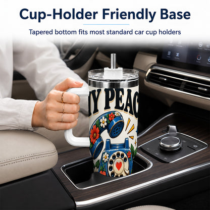 #pl[40oz|White] Rotary Phone 40oz Tumbler with Handle, Floral Stainless Steel Travel Cup