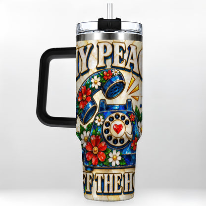 #pl[40oz|Black] Retro Rotary Phone 40oz Tumbler, Floral Stainless Steel Travel Cup