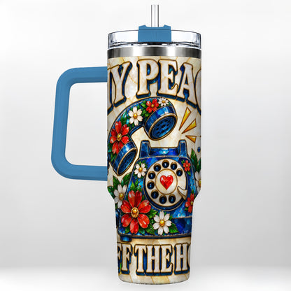 #pl[40oz|Blue] Retro Rotary Phone 40oz Tumbler, Floral Stainless Steel Travel Cup
