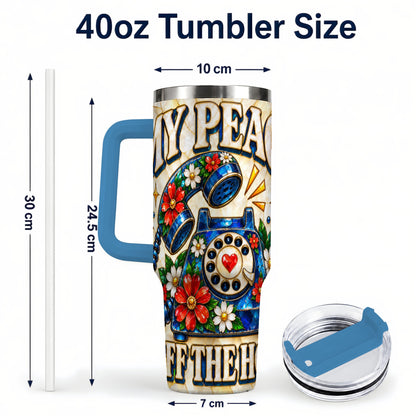 #pl[40oz|Blue] Retro Rotary Phone 40oz Tumbler, Floral Stainless Steel Travel Cup