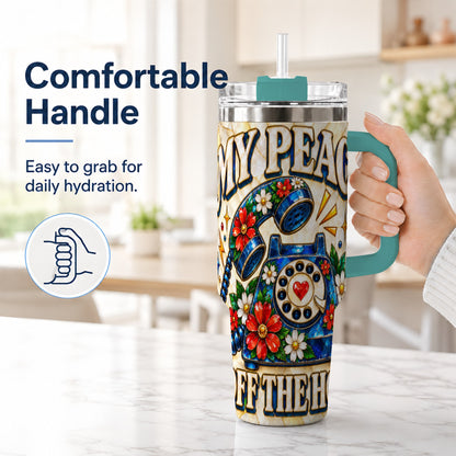 #pl[40oz|Green] Retro Rotary Phone 40oz Tumbler, Floral Stainless Steel Travel Cup