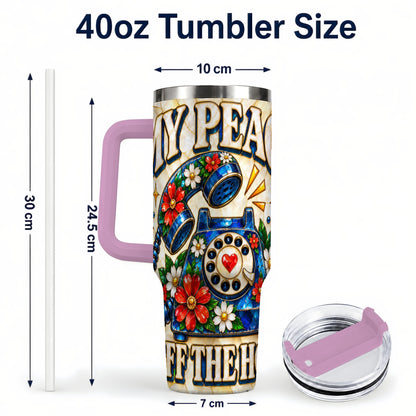 #pl[40oz|Pink] Retro Rotary Phone 40oz Tumbler, Floral Stainless Steel Travel Cup