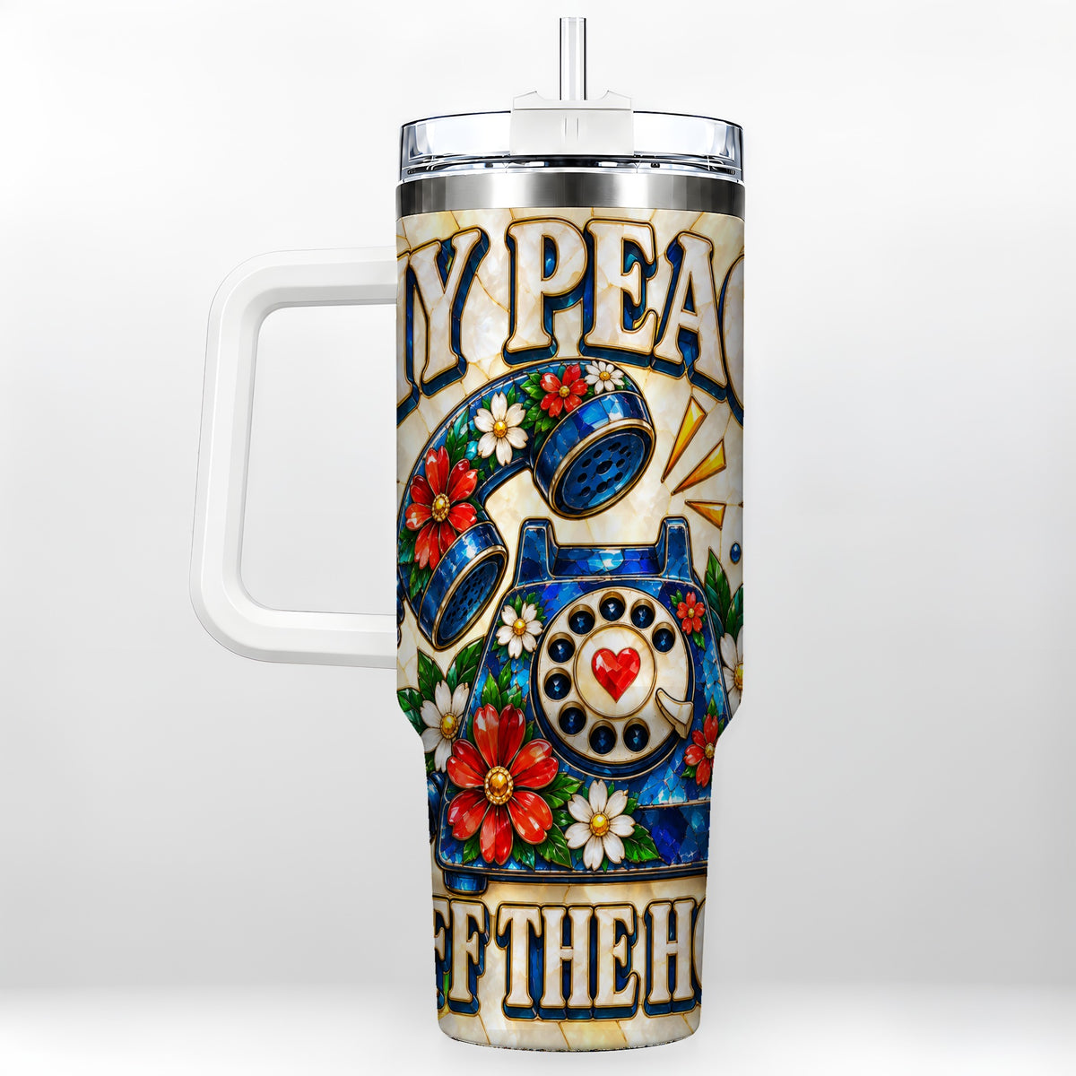 Retro Rotary Phone 40oz Tumbler, Floral Stainless Steel Travel Cup