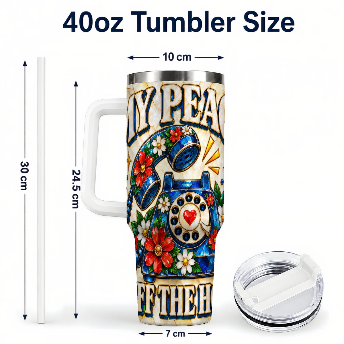 #pl[40oz|White] Retro Rotary Phone 40oz Tumbler, Floral Stainless Steel Travel Cup