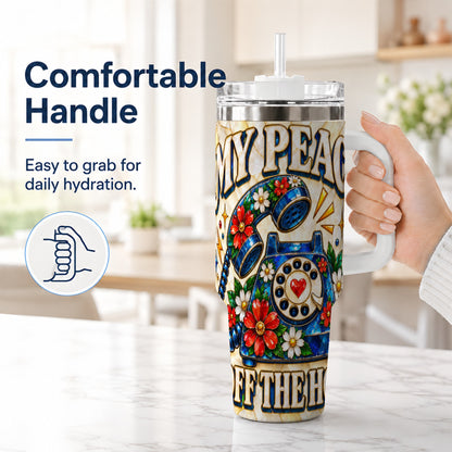 #pl[40oz|White] Retro Rotary Phone 40oz Tumbler, Floral Stainless Steel Travel Cup